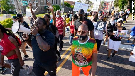 Marchers protest the shooting of Andrew Brown Jr. on April 28 in Elizabeth City, North Carolina.