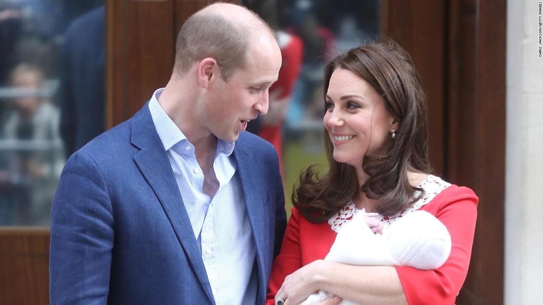 William and Catherine leave the hospital with Prince Louis after his birth in 2018.