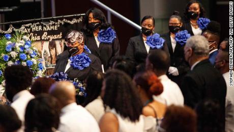 Ushers line up next to the casket of Ma&#39;Khia Bryant during her funeral at the First Church of God on Friday.
