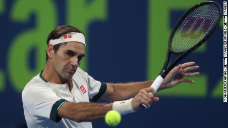Federer plays a shot at the Qatar Open on March 11. 