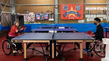 Bessho practices with her coach, Shoki Kihara, at the All Star table tennis gym in Hyogo, Japan.