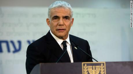Yesh Atid Party leader Yair Lapid speaks at a press conference in Tel Aviv, Israel on May 6.