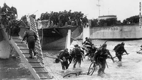 Bicycle Troop landing at Sword Beach in Normandy France, on June 6, 1944.