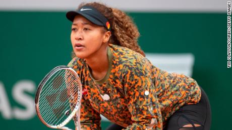 Naomi Osaka preparing for the French Open during a practice match against Ashleigh Barty of Australia.