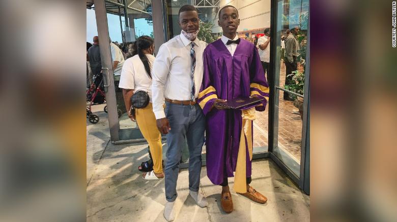 A high school senior was accused of violating his graduation's dress code with his shoes -- so a teacher switched with him