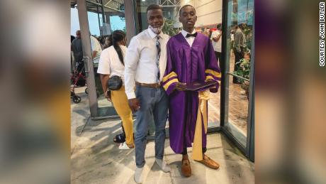 A high school senior was accused of violating his graduation&#39;s dress code with his shoes -- so a teacher switched with him