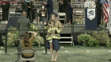 Her father was killed in the California fire station shooting. Firefighters came to her graduation