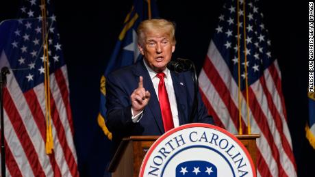 Donald Trump addresses the NCGOP state convention on June 5, 2021, in Greenville, North Carolina.