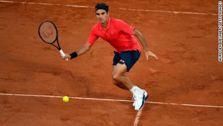 Federer plays a forehand during his third round match against Dominik Koepfer at Roland Garros on June 5.