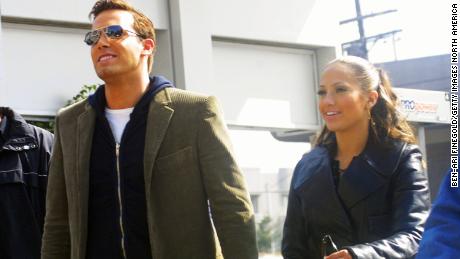Jennifer Lopez and Ben Affleck on set for a music video for &quot;Jenny From the Block&quot; in 2002.