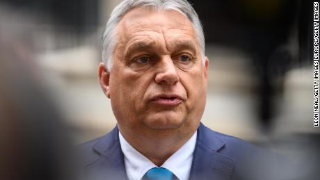 Hungarian Prime Minister Viktor Orbán speaks to the media after a meeting with UK Prime Minister Boris Johnson at Downing Street on May 28, 2021 in London.