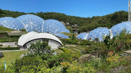 The Eden Project houses biomes under adjoining domes.