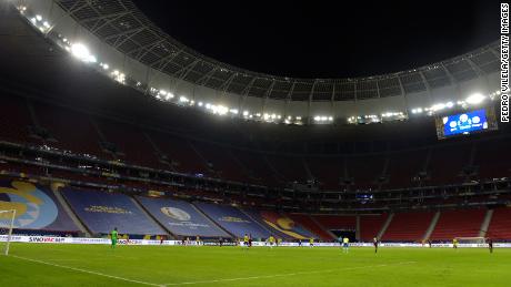 A general view of the empty stands in the match between between Brazil and Venezuela.