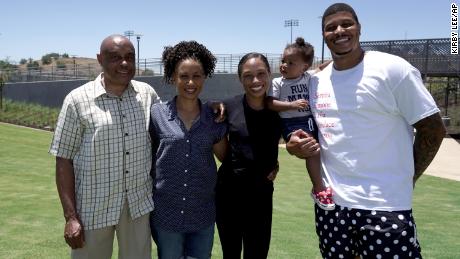 The track and field star says she wouldn&#39;t have been able to achieve her Olympic dreams without her family. From left: Paul Felix, Marlean Felix, Allyson Felix, Camryn Felix and Kenneth Ferguson.