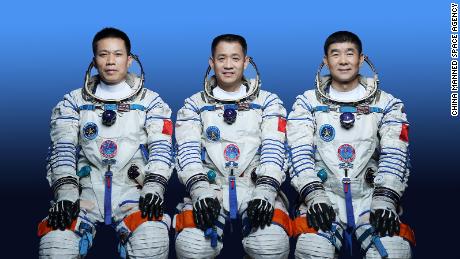 China is sending three astronauts into space on June 17 for a three-month mission on its space station, Tiangong. From left to right: Tang Hongbo, Nie Haisheng, Liu Boming