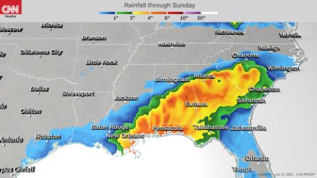 Some areas in the Southeast could see almost foot of rainfall