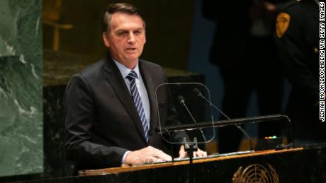 Jair Bolsonaro, Brazil&#39;s president, speaks during the UN General Assembly meeting in New York, U.S., on Tuesday, Sept. 24, 2019. 
