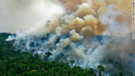 A wildfire in the Amazon rainforest reserve in August 2020.