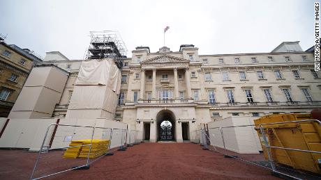 Building work takes place on the East Wing and Quadrangle of Buckingham Palace in London, part of the 10-year refurbishment programme for the royal residence.