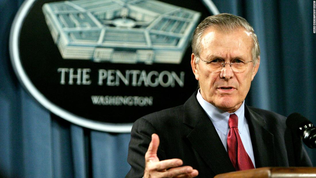 &lt;a href =&quot;https://www.cnn.com/2021/06/30/politics/donald-rumsfeld-dead/index.html&quot; 目标=&quot;_空白&amp报价t;&gt;唐纳德拉姆�lt��尔德,&amgtlt;/一个&gt; the acerbic architect of the Iraq War and a master Washington power player who served as US secretary of defense for two presidents, 死于 88, his family announced on June 30.