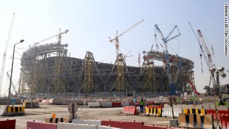 Construction takes places at Lusail Stadium on December 20, 2019 in Doha.