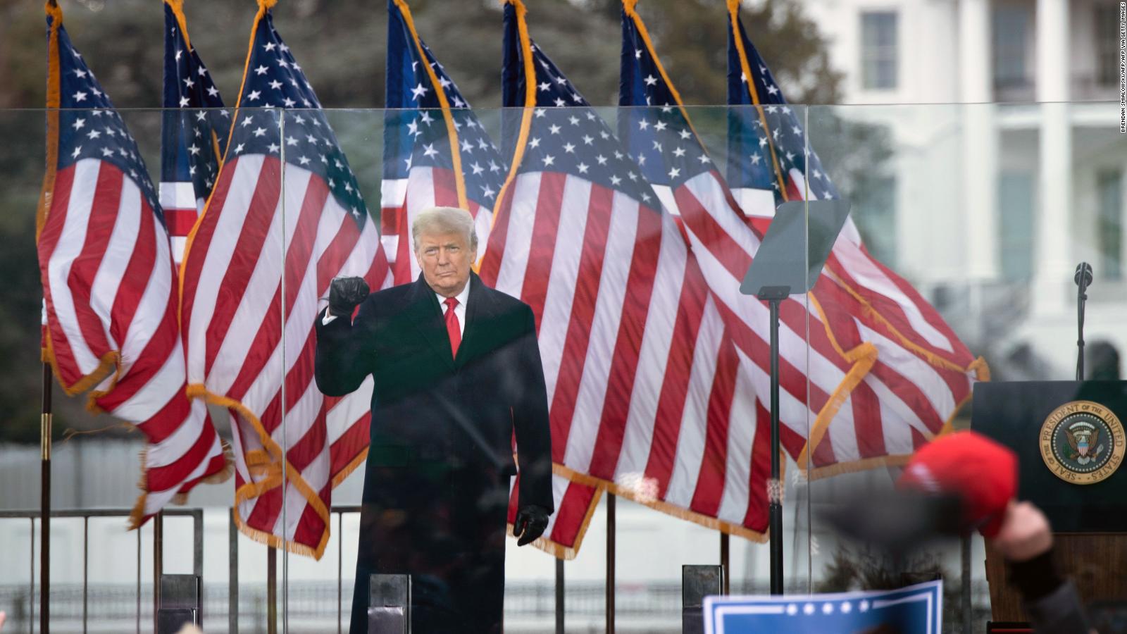 TOPSHOT - US President Donald Trump speaks to supporters from The Ellipse near the White House on January 6, 2021, in Washington, DC. - Thousands of Trump supporters, fueled by his spurious claims of voter fraud, are flooding the nation's capital protesting the expected certification of Joe Biden's White House victory by the US Congress. (Photo by Brendan Smialowski / AFP) (Photo by BRENDAN SMIALOWSKI/AFP via Getty Images)