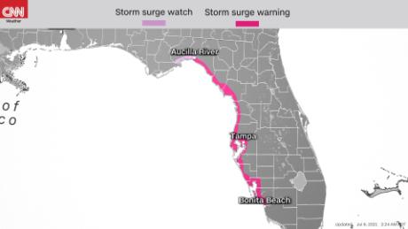Tropical storm surge is expected up and down the western Florida coast.