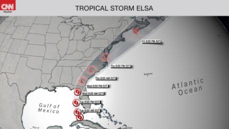Tropical Storm Elsa&#39;s forecast track.
