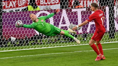 Schmeichel had an impressive game for Denmark, notably saving a Harry Maguire header.