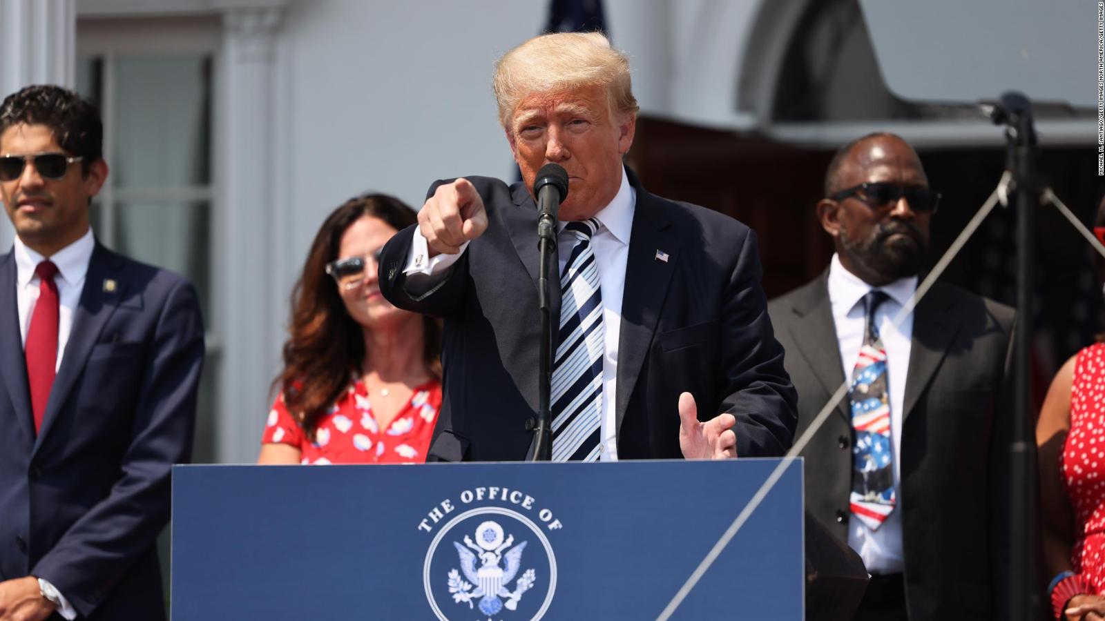 BEDMINSTER, NEW JERSEY - JULY 07: Former U.S. President Donald Trump speaks during a press conference announcing a class action lawsuit against big tech companies at the Trump National Golf Club Bedminster on July 07, 2021 in Bedminster, New Jersey. Former President Trump held a press conference with executives from the America First Policy Institute to announce a class action lawsuit against Facebook, Twitter, Google, and their CEOs, claiming that he was wrongfully censored. Since being banned from the social media companies, former President Trump has continued to spread lies about mass voter fraud in the 2020 election that have not not been substantiated. (Photo by Michael M. Santiago/Getty Images)