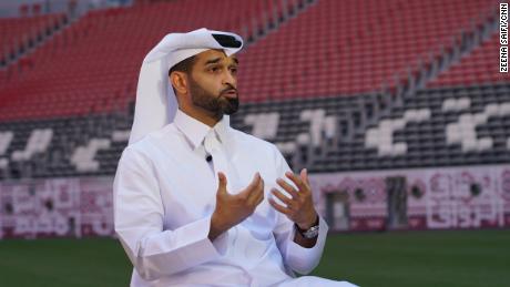 Hassan Al Thawadi, Secretary General, Supreme Committee for Delivery &amp; Legacy, speaks during an interview in the Al Bayt Stadium in Doha on June 8.
