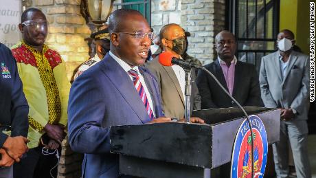 Haiti&#39;s interim Prime Minister Claude Joseph at a press conference in Port-au Prince on July 11, four days after the assassination of the country&#39;s president.