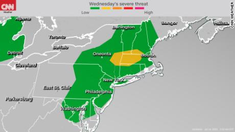 Storm Prediction Center&#39;s severe weather outlook in the Northeast Wednesday.