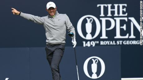 McIlroy tees off from the 1st hole during his second round of The Open.