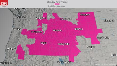 Red flag warnings cover the Northwest where dry thunderstorms, gusty winds and hot temperatures are elevating fire concerns