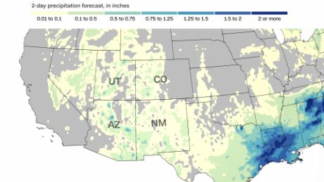 Up to an inch and a half of rainfall is possible in parts of the Southwest Monday and Tuesday, brought by monsoon moisture