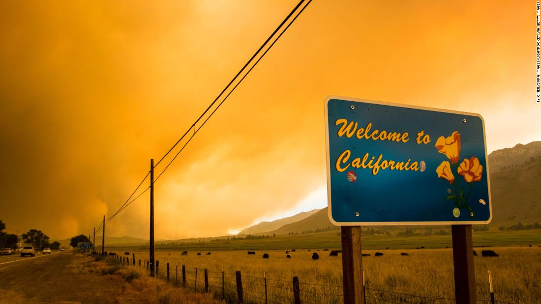 The Tamarack Fire burns in Markleeville, near the California-Nevada border, on July 17.