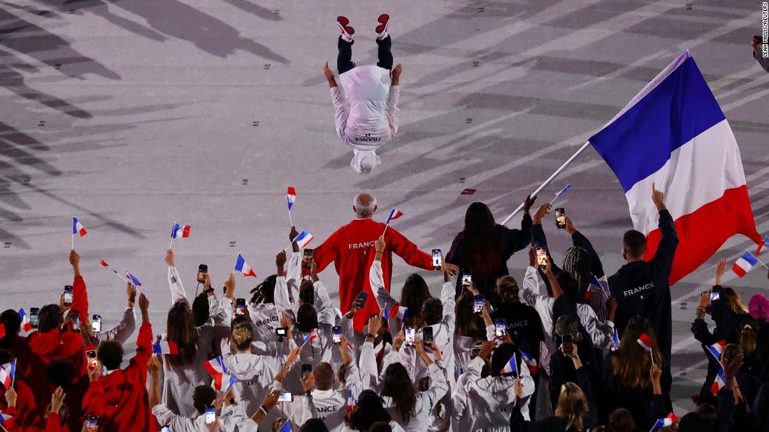 French athletes march during the opening ceremony.