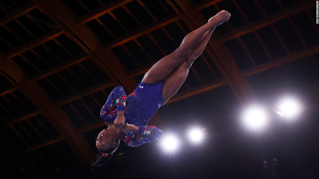 American gymnast Simone Biles performs on the vault during the qualification round on July 25. The team all-around final is Tuesday, and the Americans will look to defend the gold they won at the 2016 Games in Rio de Janeiro.