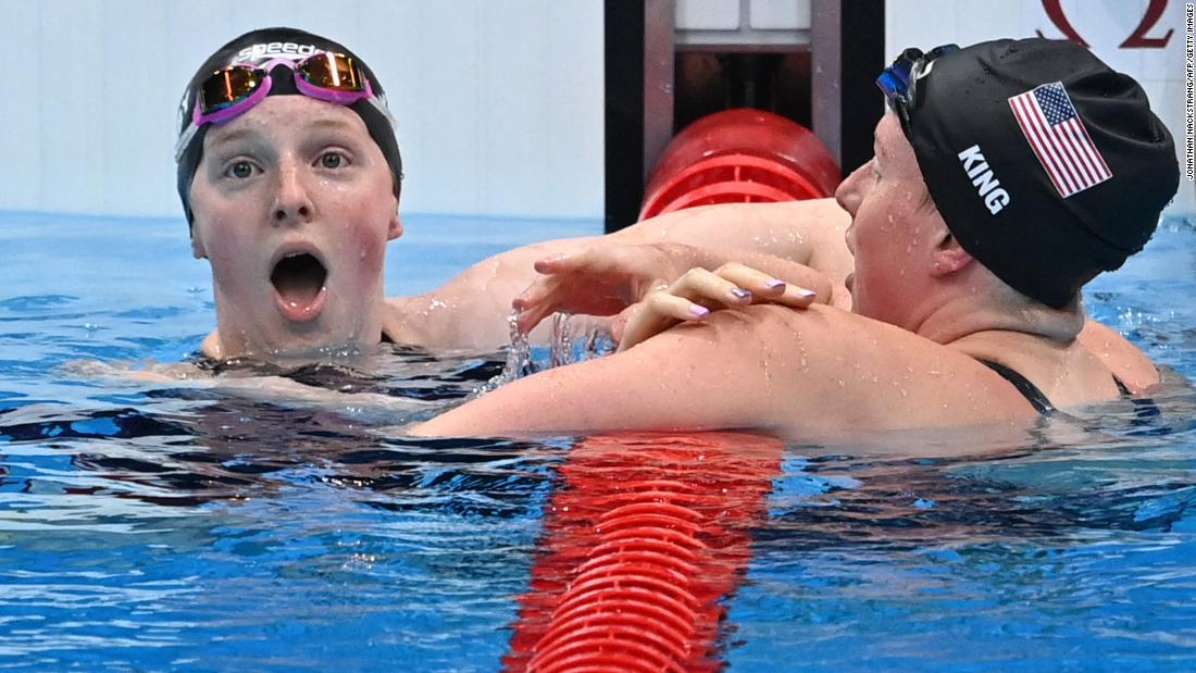 Lydia Jacoby, left, is congratulated by fellow American swimmer Lilly King after &lt;a href=&quot;https://www.cnn.com/world/live-news/tokyo-2020-olympics-07-26-21-spt/h_8b08f43fae7fd1862ec3443ea9a91f9c&quot; target=&quot;_blank&quot;&gt;winning the 100-meter breaststroke&lt;/a&gt; on July 27. Jacoby, 17, is the first-ever Olympic swimmer from Alaska, and she was not expected to win the event. King, a race favorite who won the event at the 2016 Olympics, finished with the bronze this time.
