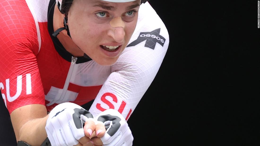 Swiss cyclist Marlen Reusser competes in the time trial event on July 28.