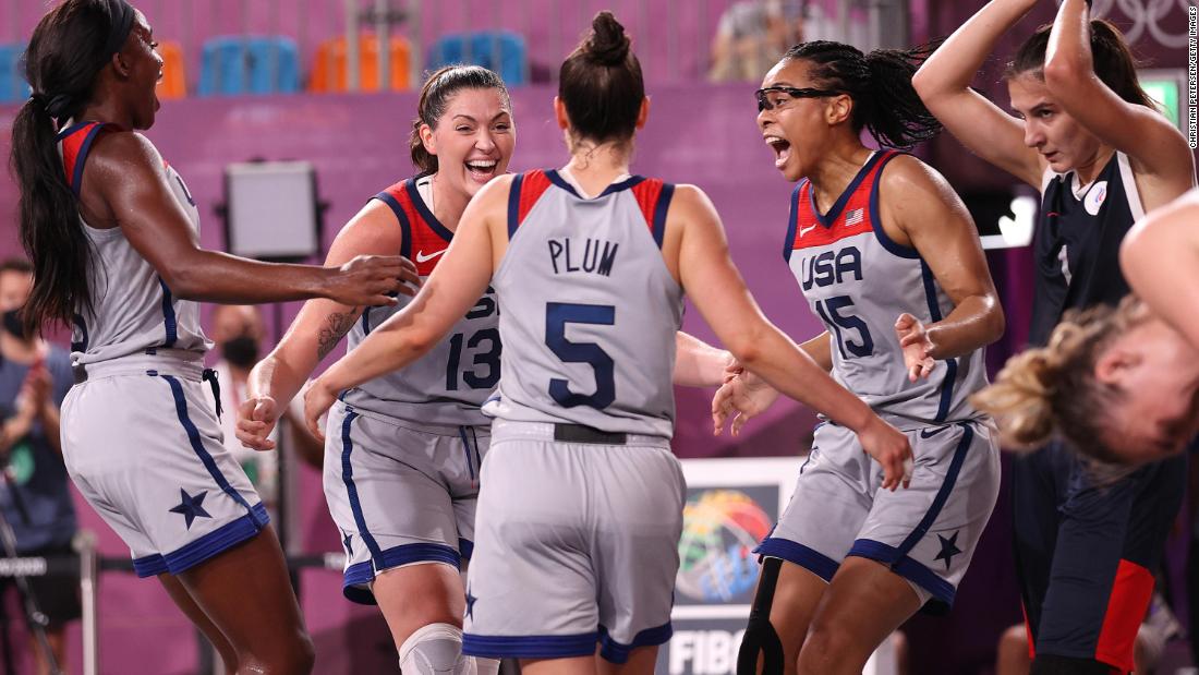 From left, Jacquelyn Young, Stefanie Dolson, Kelsey Plum and Allisha Gray celebrate after &lt;a href=&quot;https://www.cnn.com/world/live-news/tokyo-2020-olympics-07-28-21-spt/h_8aba5e07f9b1531a79bd7533f8c4ecc8&quot; target=&quot;_blank&quot;&gt;they won gold in 3-on-3 basketball&lt;/a&gt; on July 28. This was the first year that 3-on-3 was an Olympic event.