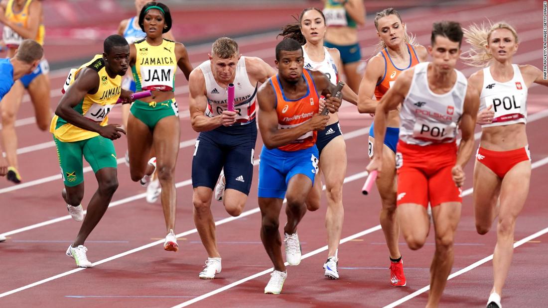 Athletes compete in the &lt;a href=&quot;https://www.cnn.com/world/live-news/tokyo-2020-olympics-07-30-21-spt/h_14b192fc6e9c5e50db92d60028d2a1d4&quot; target=&quot;_blank&quot;&gt;Olympic debut&lt;/a&gt; of the 4x400-meter mixed relay on July 30. 