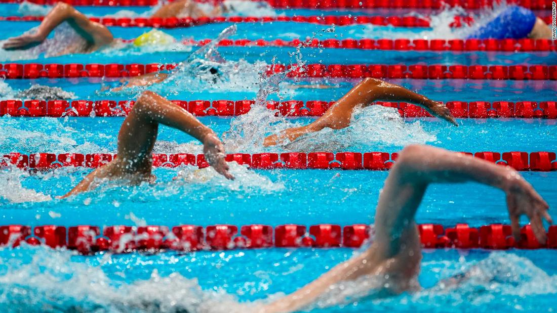 Swimmers compete in the 1,500-meter freestyle on July 30.