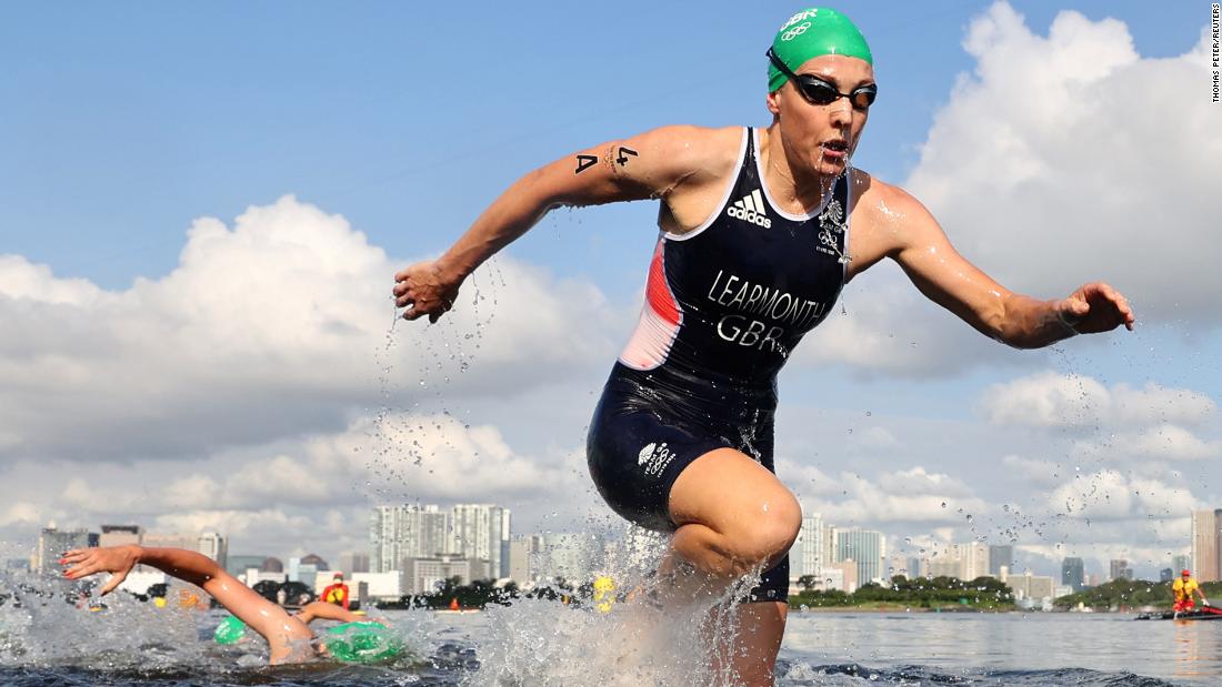 Great Britain&#39;s Jessica Learmonth competes in the mixed relay triathlon on July 31. Great Britain won gold in the event, which was the first of its kind in Olympics history.