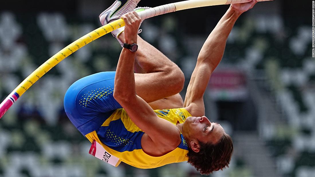 Sweden&#39;s Armand &quot;Mondo&quot; Duplantis competes in the pole vault on July 31. He holds the world record in the event.