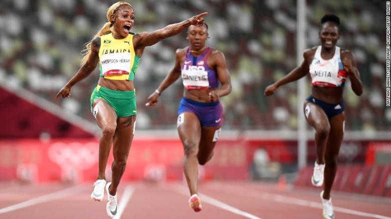 Elaine Thompson-Herah defends Olympic 100m title in all-Jamaican podium