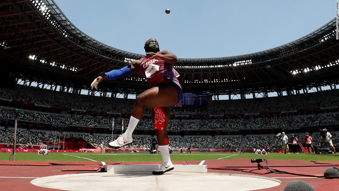 The United States&#39; Raven Saunders competes in the shot put on August 1. Saunders, &lt;a href=&quot;https://www.cnn.com/world/live-news/tokyo-2020-olympics-08-01-21-spt/h_49dcfff65c83baeeee7adb5ad0c3dc67&quot; target=&quot;_blank&quot;&gt;who stood out with her eye-catching mask and her green and purple hair,&lt;/a&gt; won the silver.