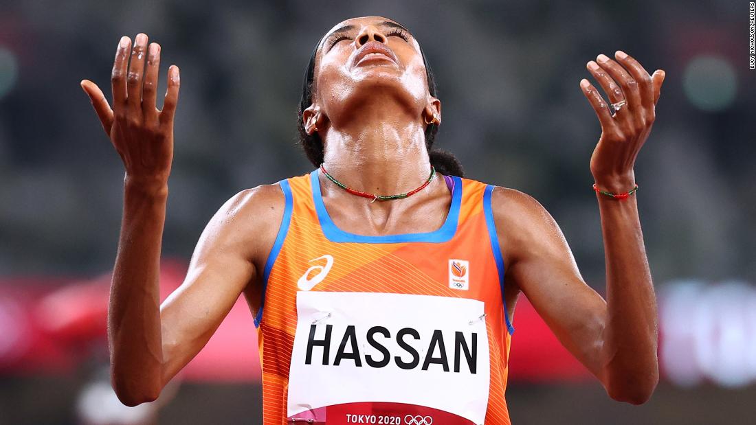 Dutch runner Sifan Hassan celebrates after winning &lt;a href=&quot;https://www.cnn.com/world/live-news/tokyo-2020-olympics-08-01-21-spt/h_7420134ef52384301a9248b1d162bb5f&quot; target=&quot;_blank&quot;&gt;her 1,500-meter heat&lt;/a&gt; on August 2. Hassan won despite falling down at the beginning of the last lap. She tripped over another runner but got up and raced past the field.