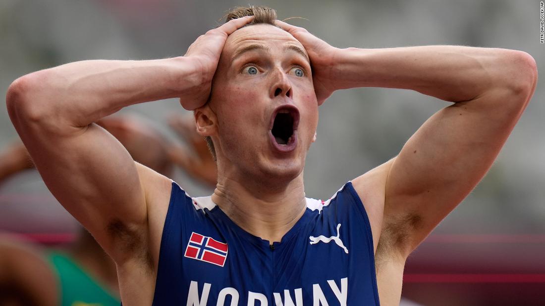 Norway&#39;s Karsten Warholm celebrates after winning gold in the 400-meter hurdles on August 3. Warholm finished the race in 45.94 seconds, &lt;a href=&quot;https://www.cnn.com/world/live-news/tokyo-2020-olympics-08-02-21-spt/h_c575aefe40b0453a64105030fdda4b1c&quot; target=&quot;_blank&quot;&gt;breaking his own world record.&lt;/a&gt;